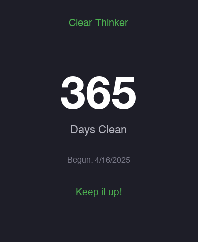Watch app showing days clean