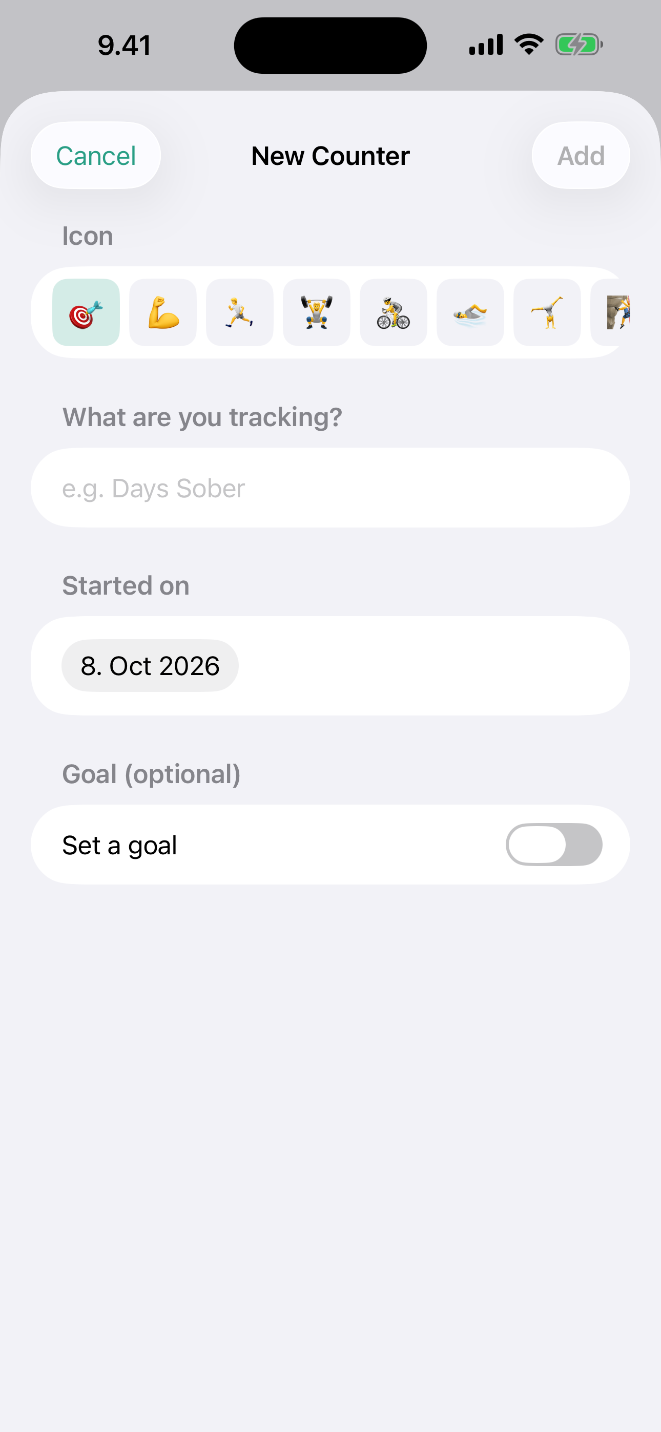 Add new counter with emoji and goal