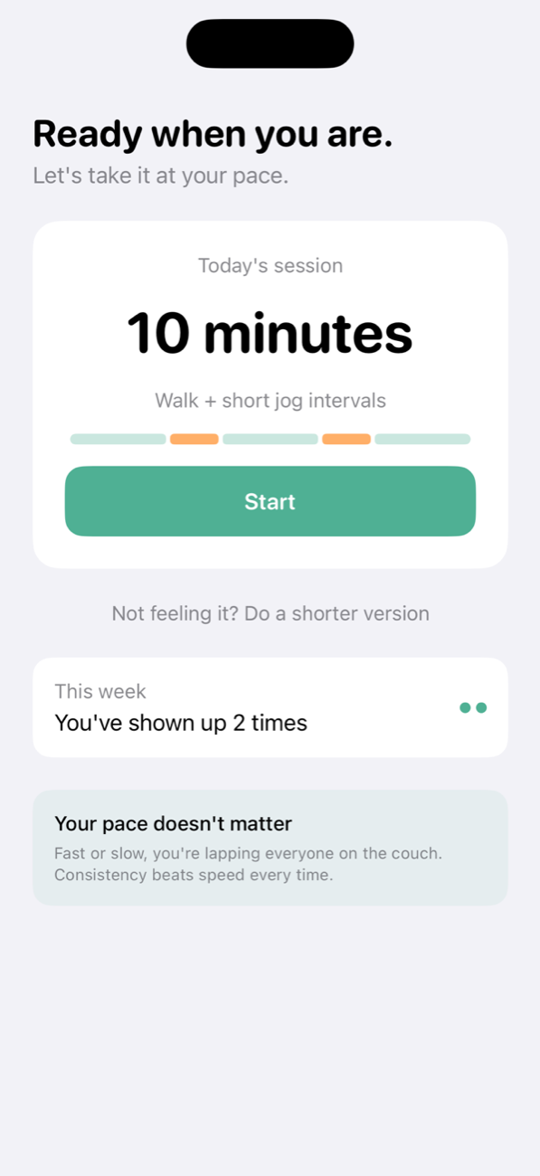 Home screen with today's session plan