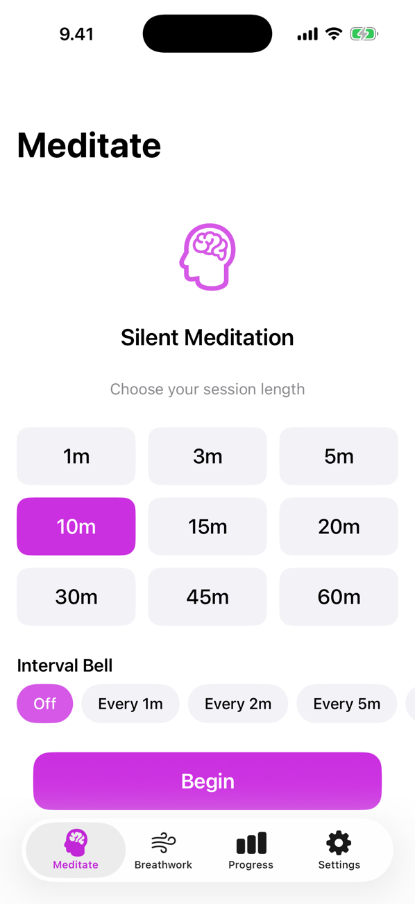 Meditation timer with duration selection